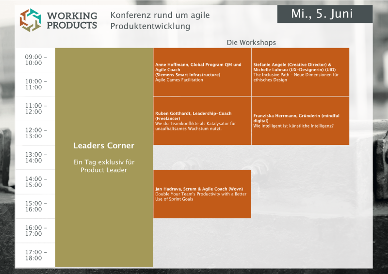 Mittwoch, 5. Juni: Leaders Corner und Workshops